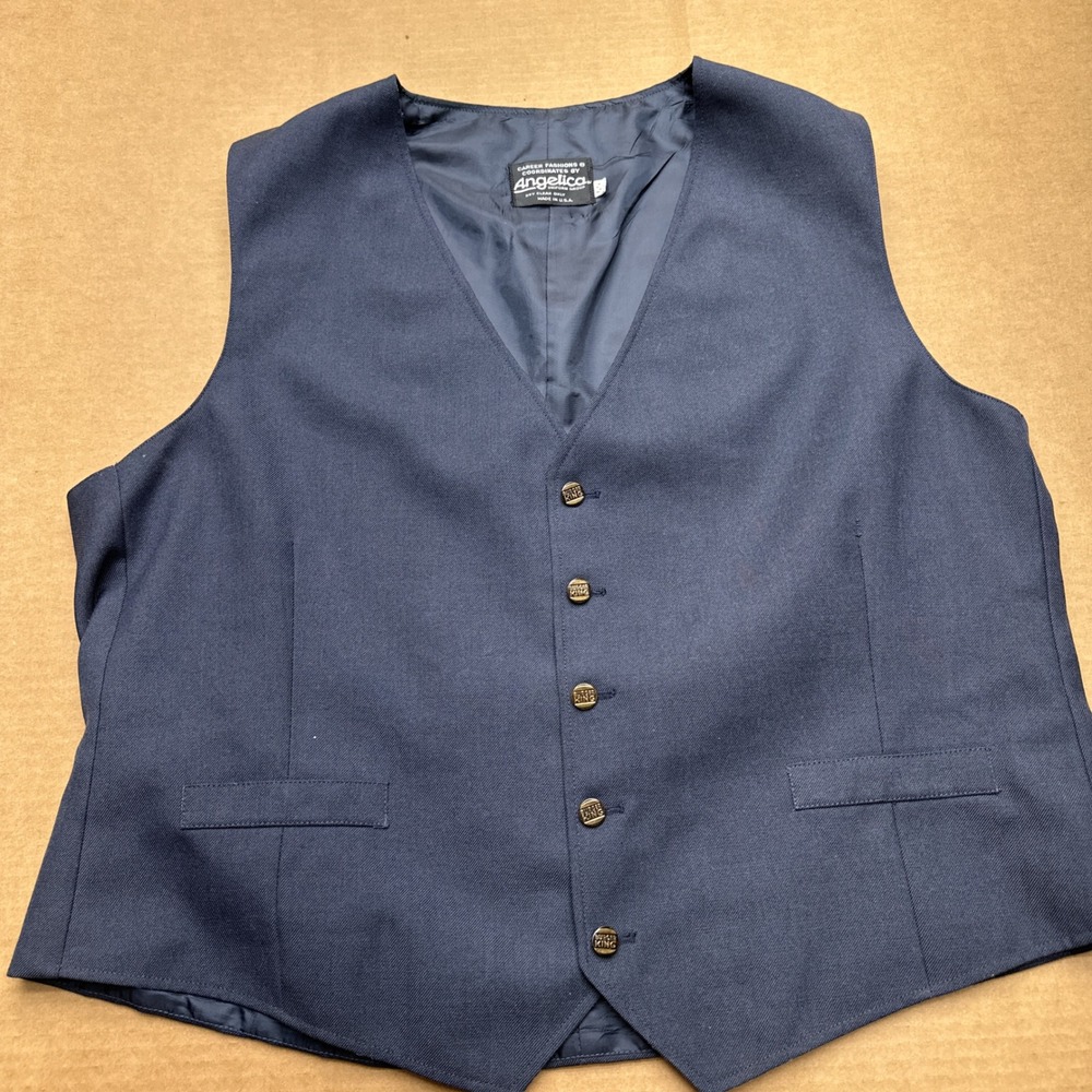 Vintage Burger King 70s Made in USA Manager Uniform Vest Womens Sz XL Blue